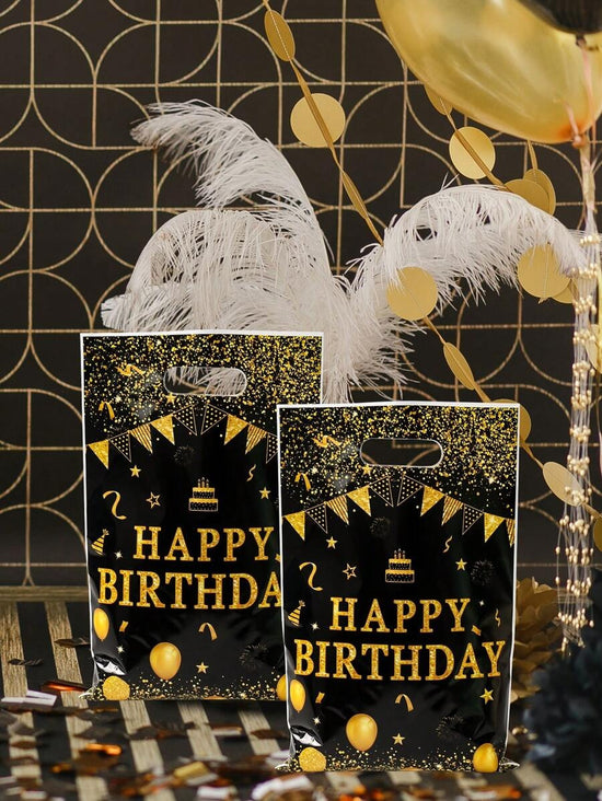 Black & Gold Birthday Gift Bags – 10/25/50pcs Balloon Design