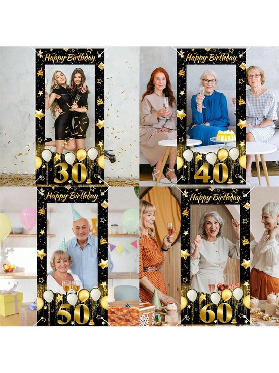 Black & Gold Milestone Birthday Backdrop