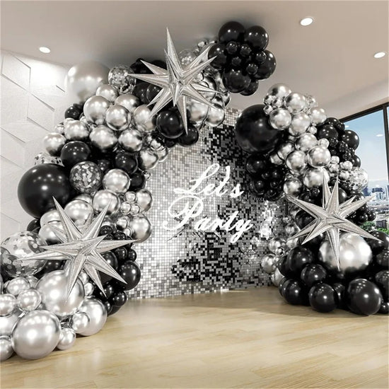 120pcs Silver & Black Balloon Garland Arch Kit