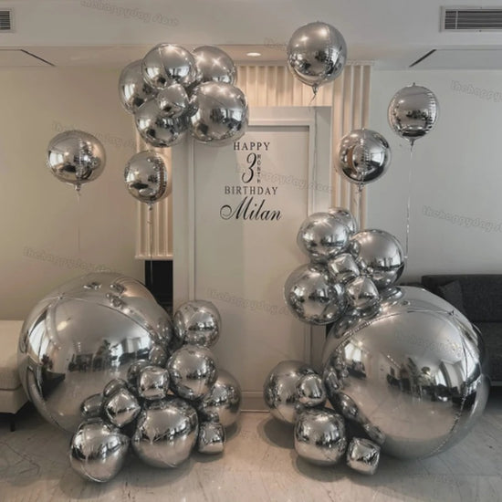 Huge Silver & Rose Gold 4D Round Foil Balloons-10 pcs