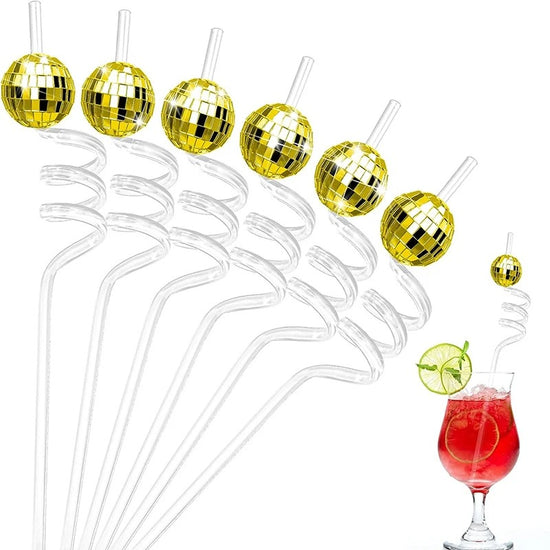 6pcs Mini Mirror Disco Ball Party Straws