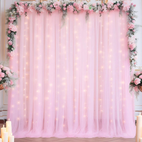 Tulle Backdrop Curtains with LED Lights – 1 Set (2 Pieces)
