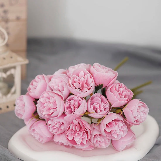 27-Head Pink Peony & Rose Artificial Silk Flower Bouquet