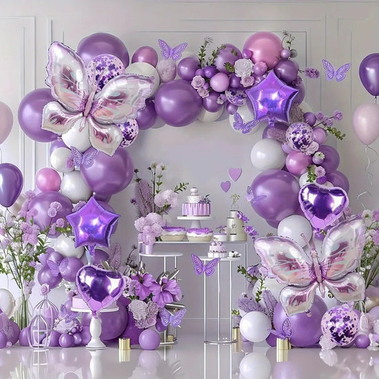 126PCS Purple Butterfly Balloon Decoration Set