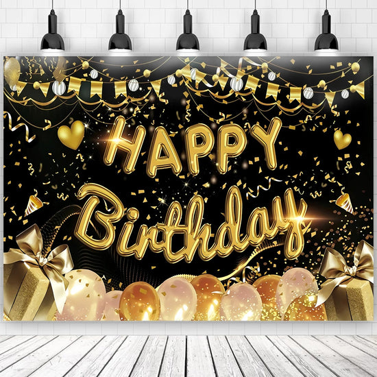 Gold Glitter Happy Birthday Backdrop