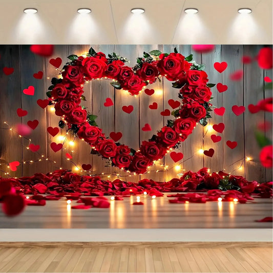 Romantic Red Rose Heart Backdrop
