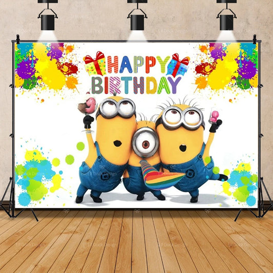 Cartoon Minions Birthday Party Backdrop