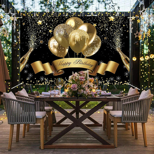 Gold Glitter Happy Birthday Backdrop